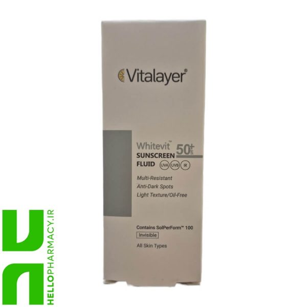 فلوئید ضد آفتاب SPF50 پوست دارای لک بی رنگ وایت ویت ویتالیر 50میلی لیتر