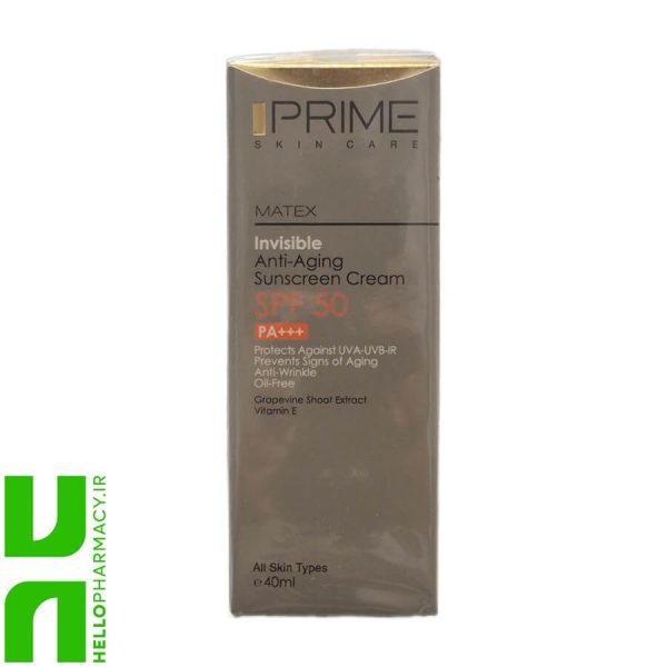 کرم ضد آفتاب SPF50 انواع پوست جوان کننده پرایم 40میلی لیتر