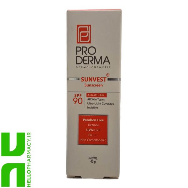 کرم ضد آفتاب و ضد چروک SPF90 انواع پوست بی رنگ پرودرما 40گرم
